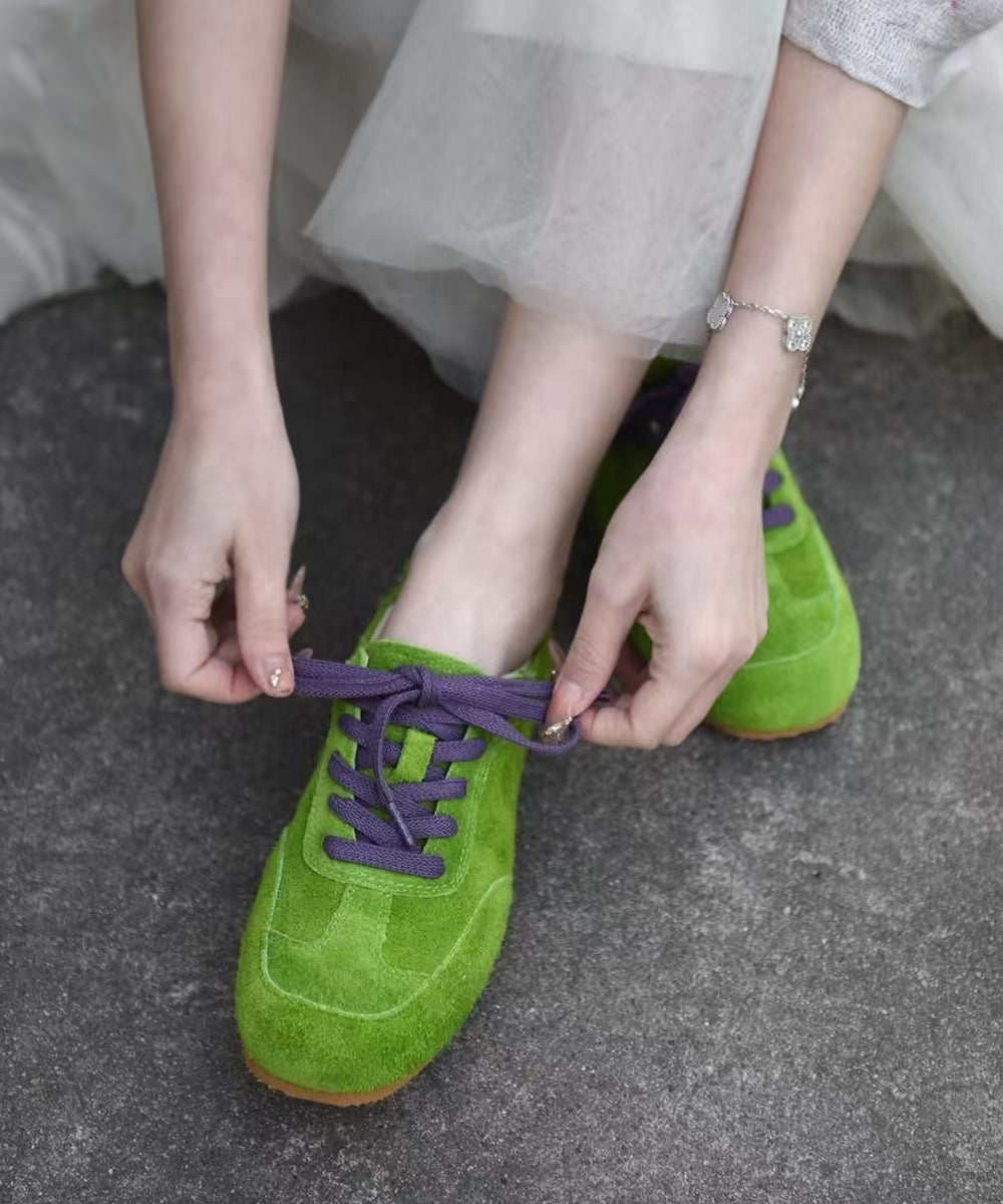 Women Splicing Flat Feet Shoes Green Suede Lace Up YC023 ABC