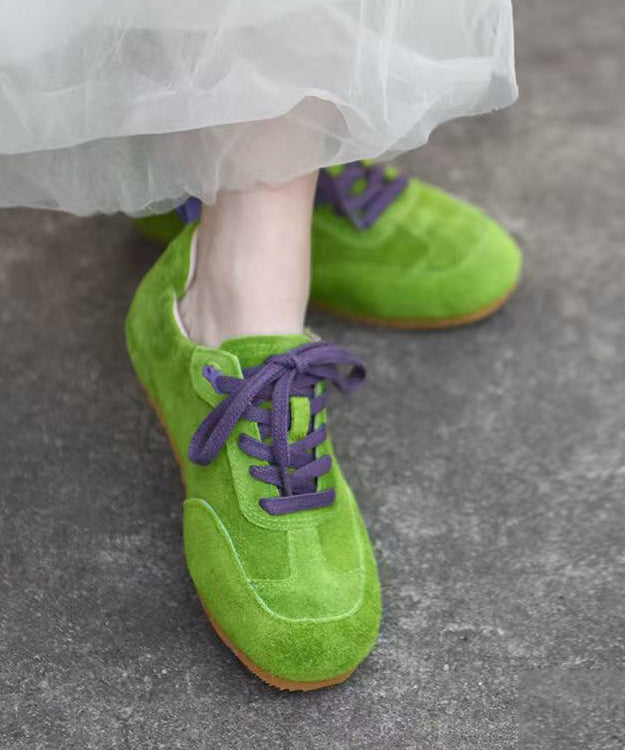 Women Splicing Flat Feet Shoes Green Suede Lace Up YC023 ABC