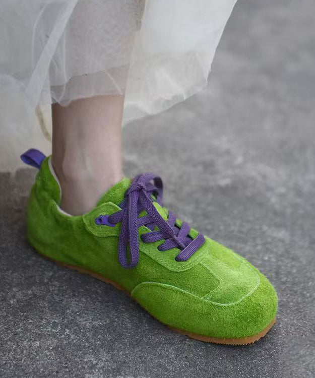 Women Splicing Flat Feet Shoes Green Suede Lace Up YC023 ABC