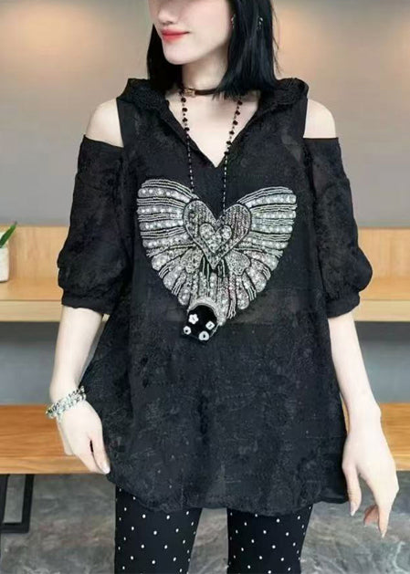 Summer White Hoodie Jacquard Shoulder Cold Cotton Women Tops FashionChic