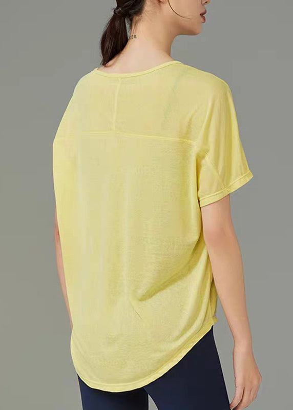 Yoga Drawstring Top White Solid Women Sleeve Short FashionChic