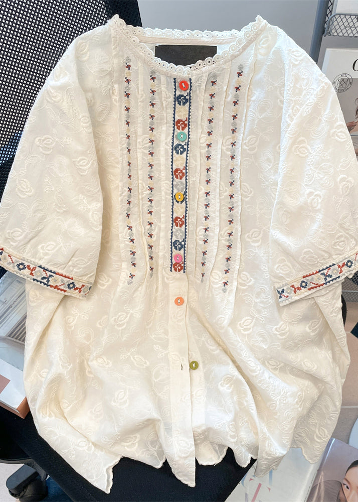Shirts White Loose Women Embroidered Lace Summer FashionChic