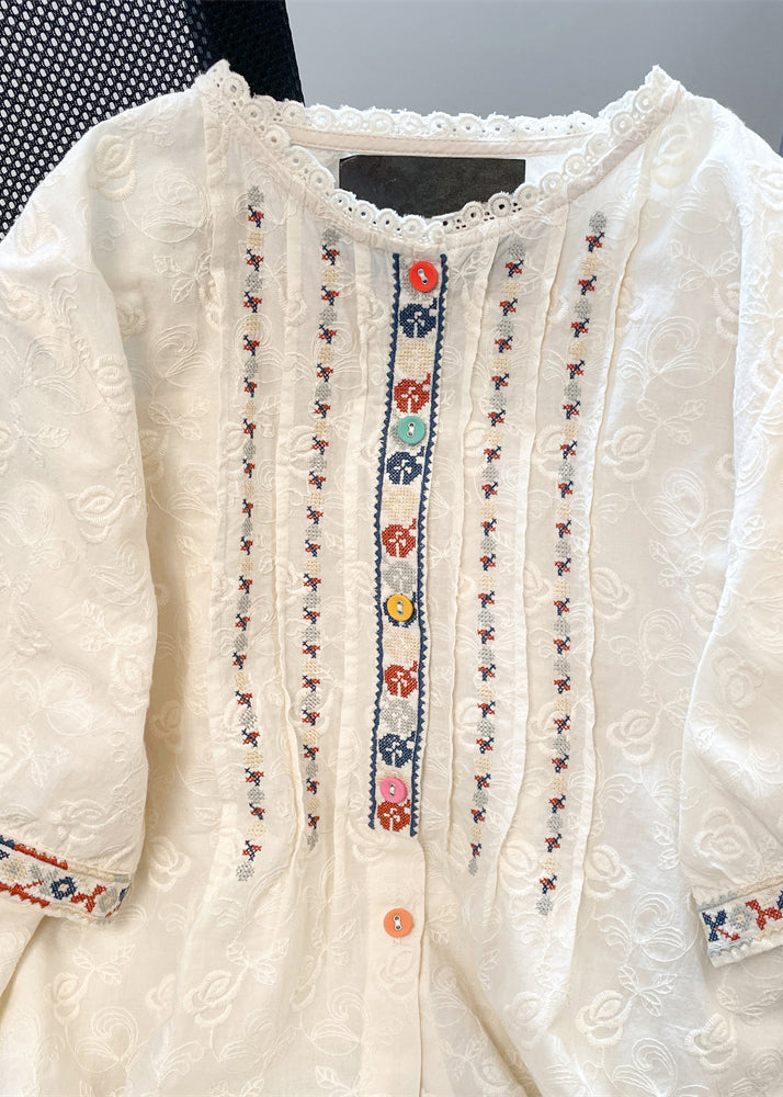 Shirts White Loose Women Embroidered Lace Summer FashionChic