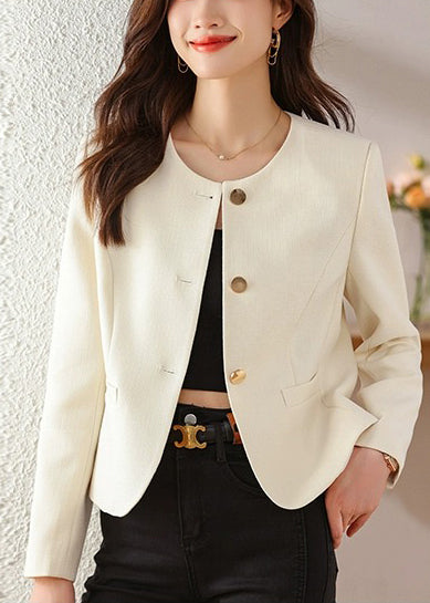 Women White O-Neck Cotton Jackets Spring YJ030 ABC