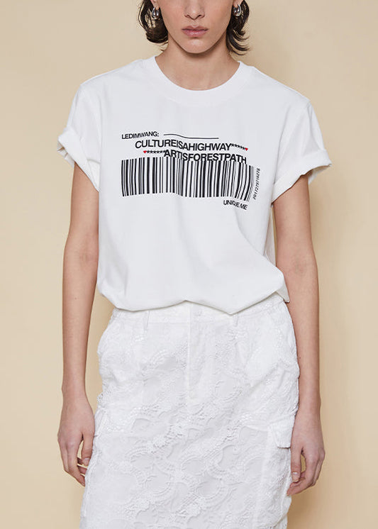 Print T Women O White Shirts Summer Cotton Neck FashionChic