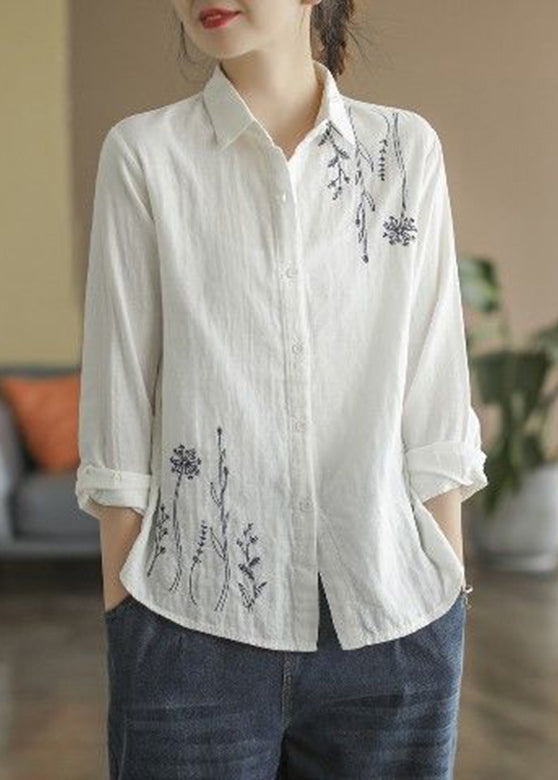 Women Fall Peter Top Cotton Pan Collar White FashionChic