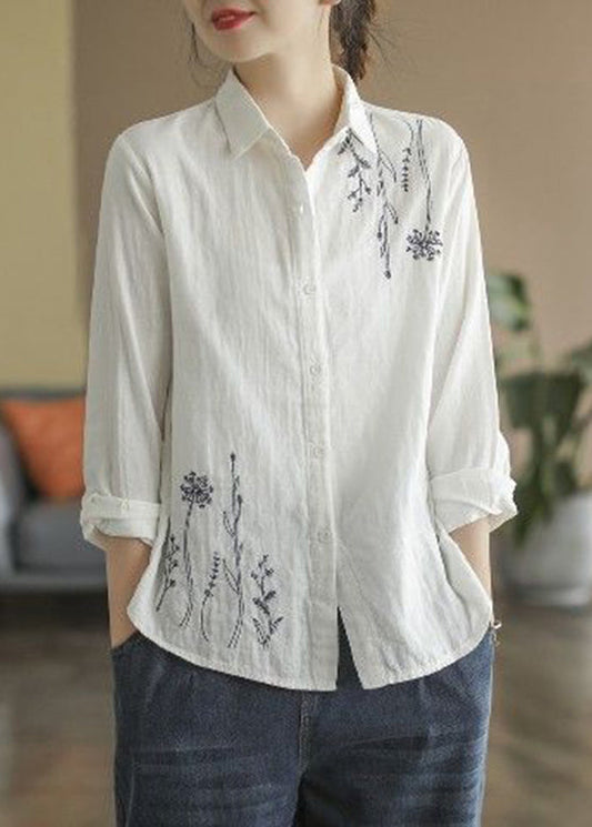 Women Fall Peter Top Cotton Pan Collar White FashionChic