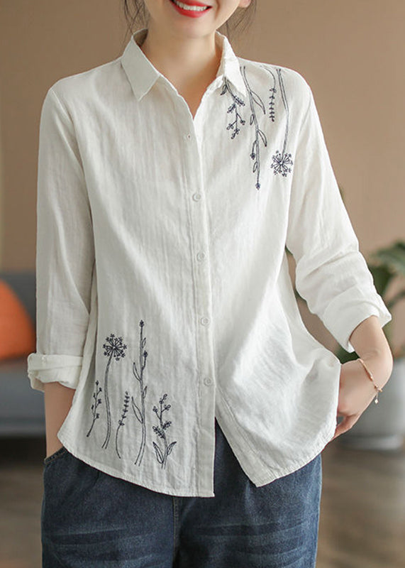 Women Fall Peter Top Cotton Pan Collar White FashionChic