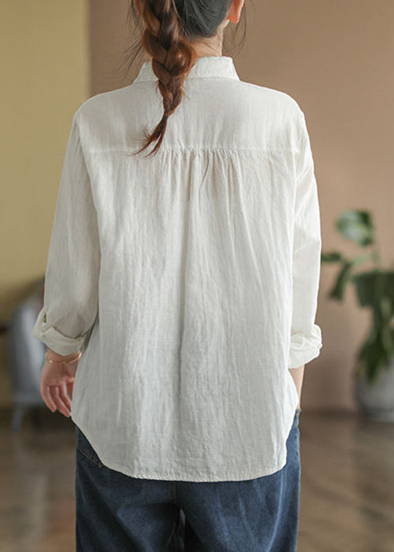 Women Fall Peter Top Cotton Pan Collar White FashionChic