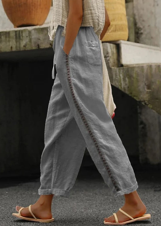 Women White Pockets Elastic Waist Cotton Crop Pants Summer FF063 MZF-CPTS240607