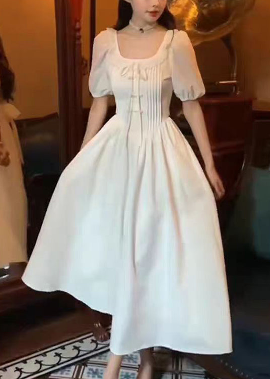 Women White Ruffled Solid Cotton Long Dress Summer XX018 SH-LF-SDL240611