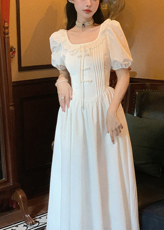 Women White Ruffled Solid Cotton Long Dress Summer XX018 SH-LF-SDL240611