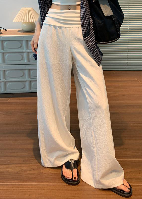 Waist Pants Elastic Linen Women White Solid Fall FashionChic