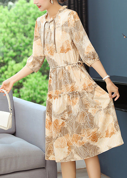 Women Robe Print Summer Dresses Yellow Cinched FashionChic