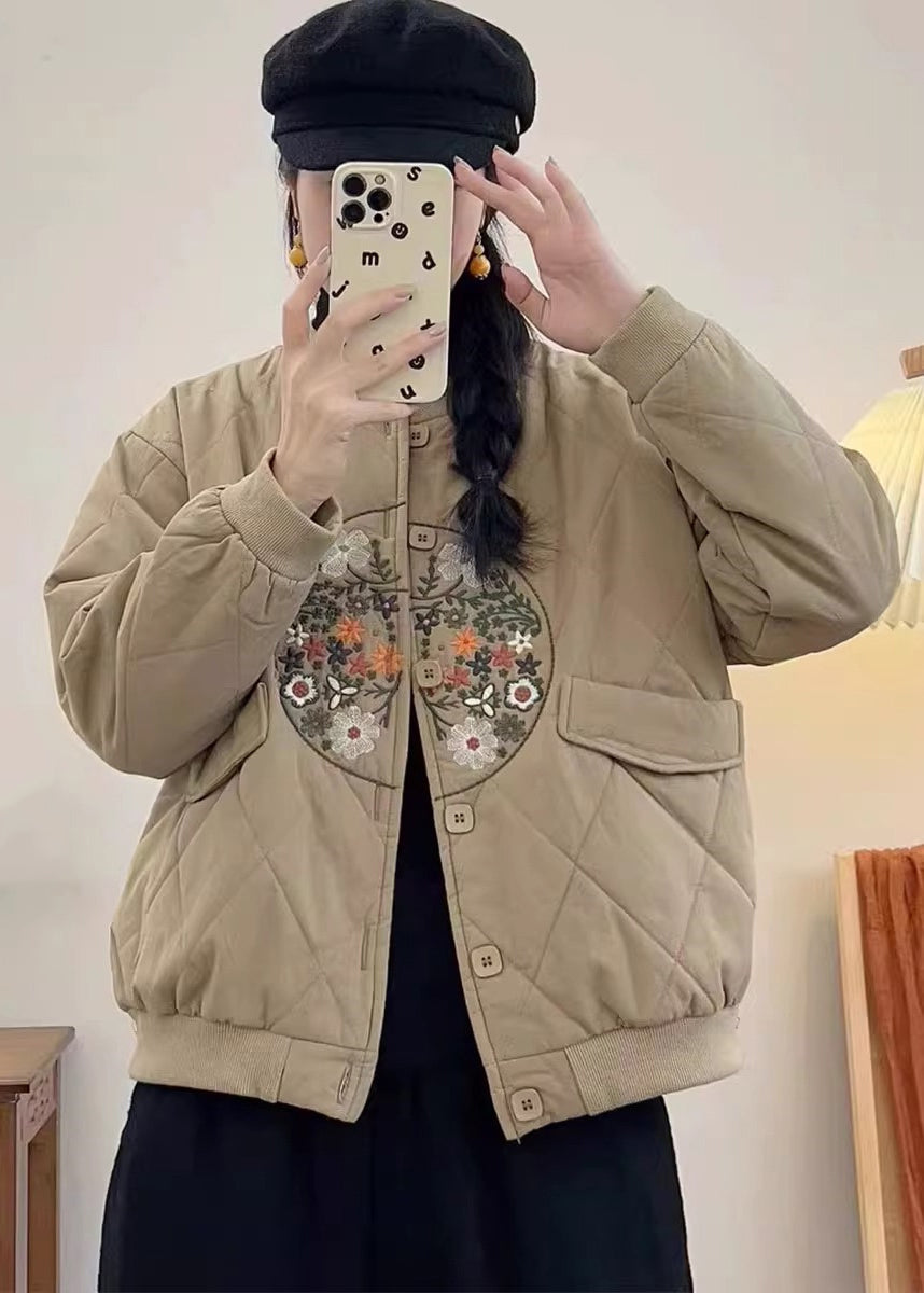 Women Yellow Embroidered Pockets Fine Cotton Filled Coats Spring TN013 ABC
