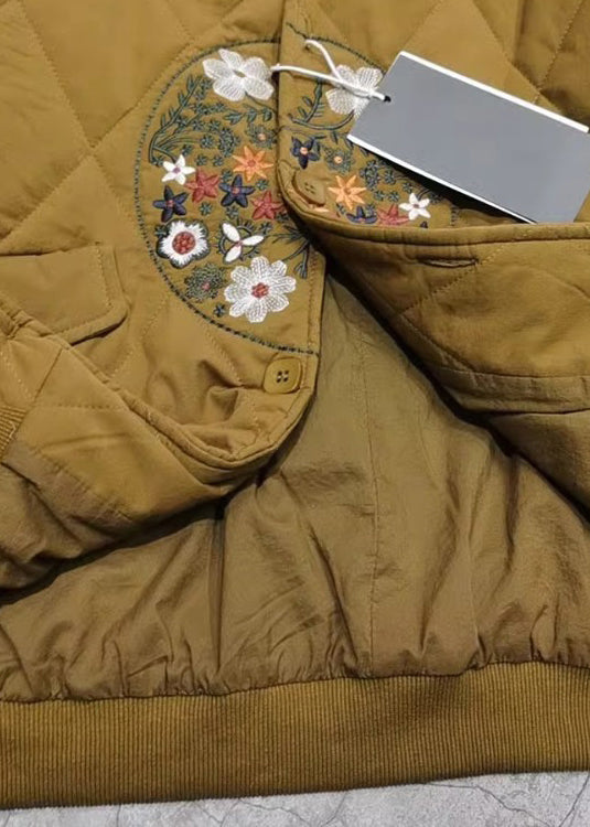 Women Yellow Embroidered Pockets Fine Cotton Filled Coats Spring TN013 ABC