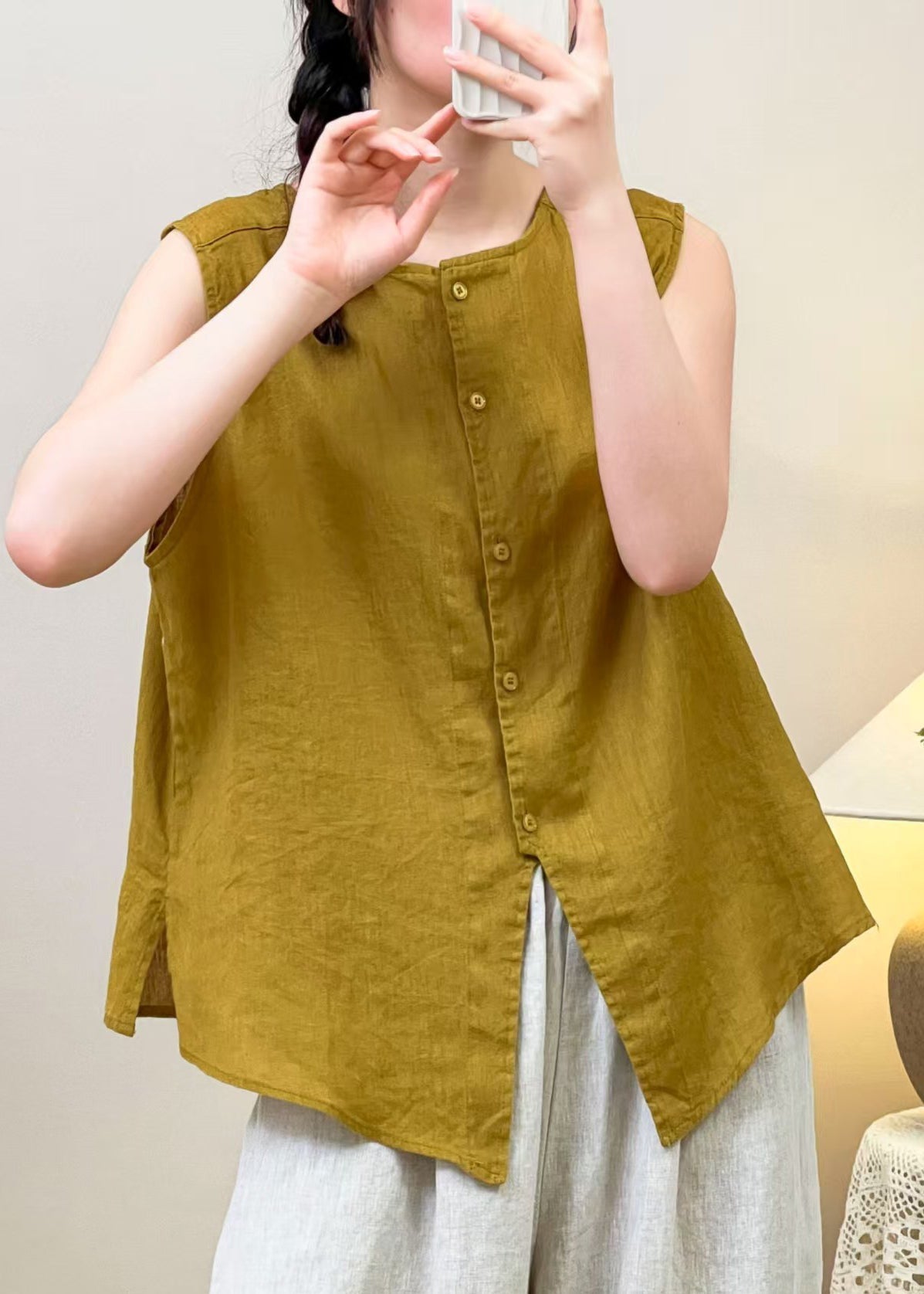 Summer Sides Linen Women Yellow Wear Blouses Both On FashionChic