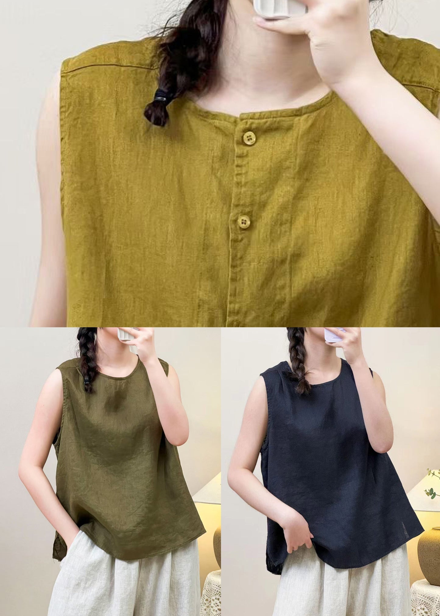 Summer Sides Linen Women Yellow Wear Blouses Both On FashionChic