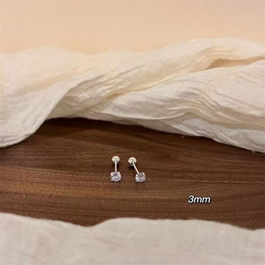 (Various Sterling Designs) Barbell Earring Silver Rhinestone FashionChic