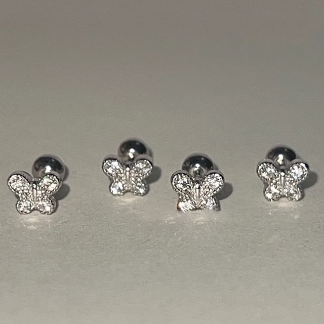 Earring Rhinestone Barbell Silver Sterling Butterfly FashionChic