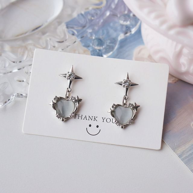 Heart Rhinestone Earring Clip / On Drop FashionChic