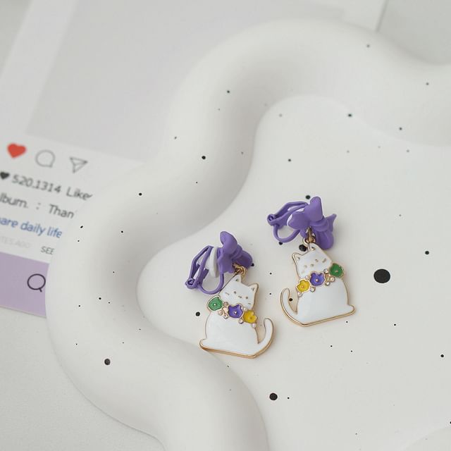 Drop On Clip / Bow Cat Earring FashionChic