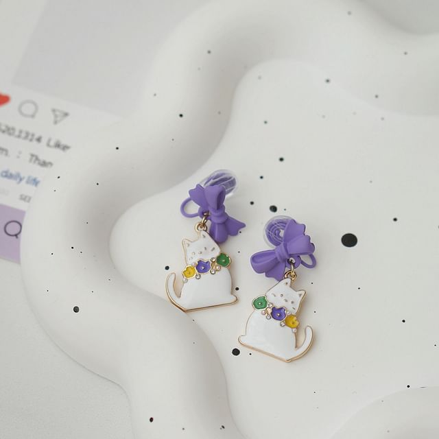 Drop On Clip / Bow Cat Earring FashionChic