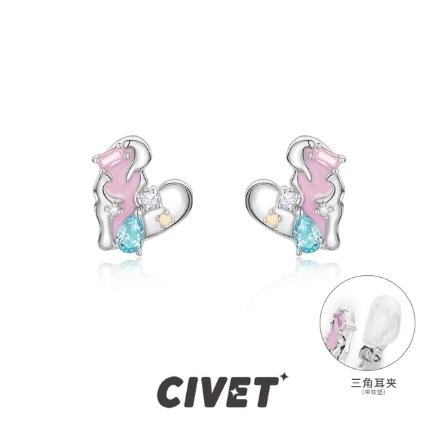 Sterling Stud Cuff Heart Ear Earring Silver Panel / FashionChic