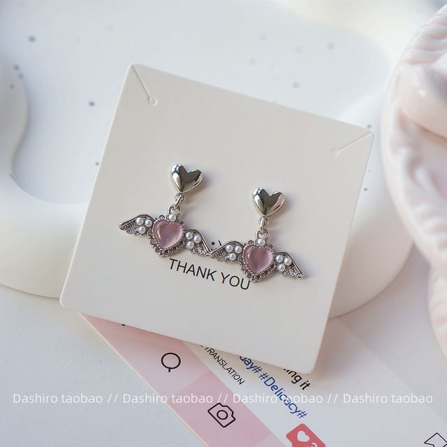 Clip-On / Gemstone Earring Drop Heart FashionChic