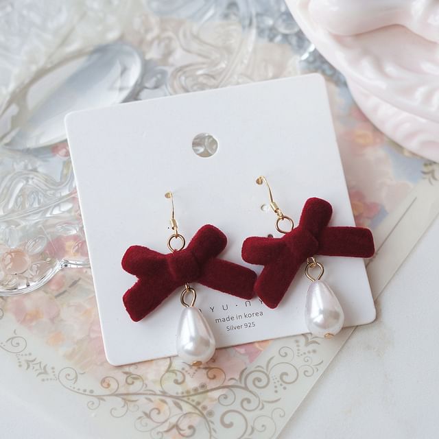 Hook Bow Drop Clip-On Earring Faux / Pearl FashionChic