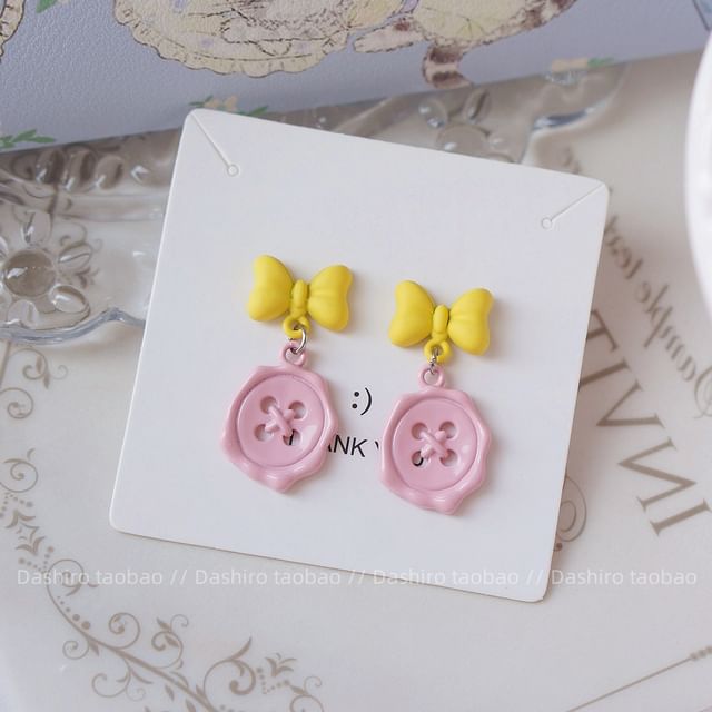 Earring Bow Drop Button / Clip-On FashionChic