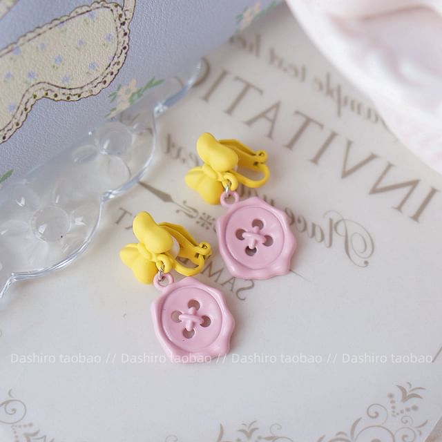 Earring Bow Drop Button / Clip-On FashionChic