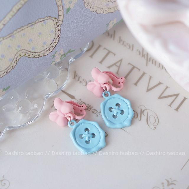 Earring Bow Drop Button / Clip-On FashionChic