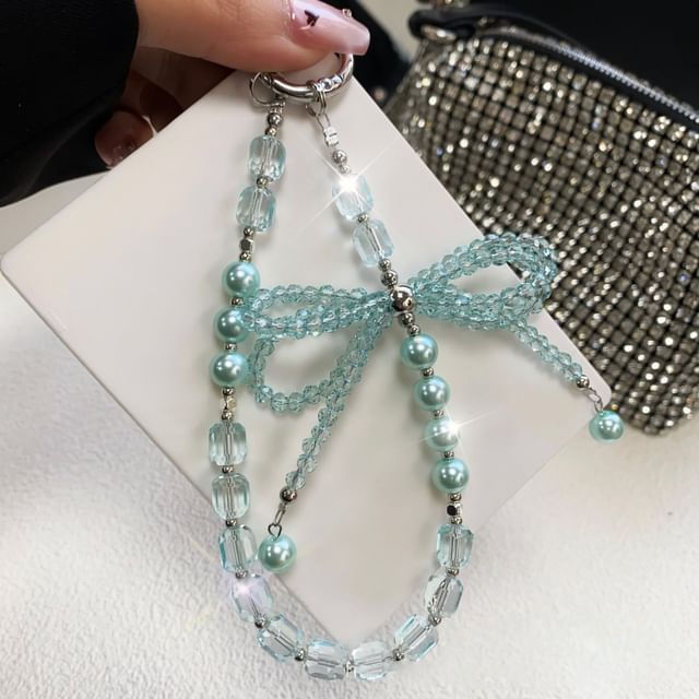 Pad Lanyard Bow with Pearl Crystal Phone Strap Faux FashionChic