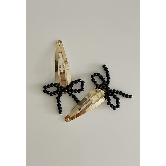 Hair Bow Beaded Alloy Set Clip FashionChic