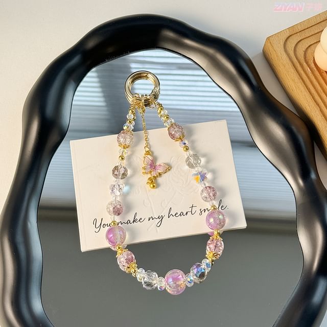 Butterfly Lanyard Crystal Pad Phone with Strap Faux FashionChic