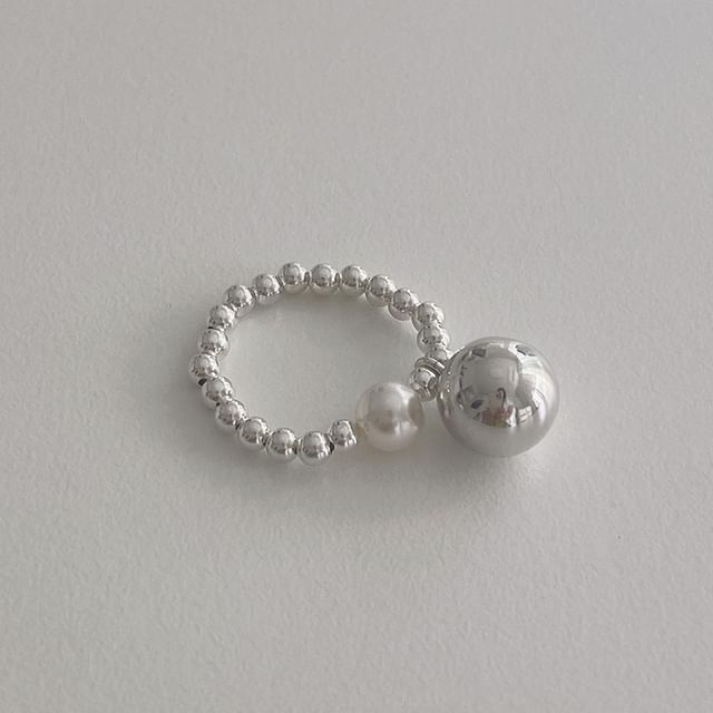 Beaded Faux Silver Sterling Elastic Pearl Ring 925 FashionChic