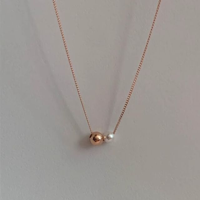 Ball Necklace Faux Pearl Sterling 925 Silver FashionChic