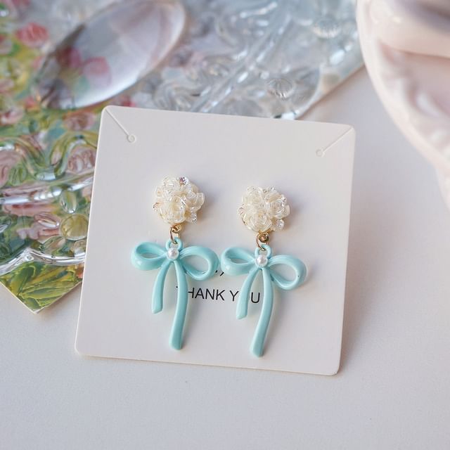 Silver Earring Drop Clip-On 925 / Flower Bow Sterling FashionChic