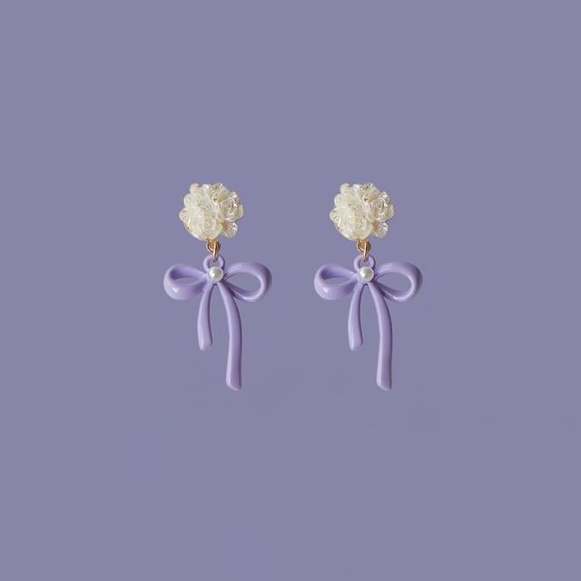 Silver Earring Drop Clip-On 925 / Flower Bow Sterling FashionChic