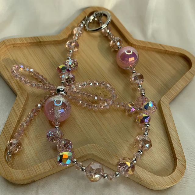 Beaded Phone Strap Crystal Bow Wrist Faux FashionChic