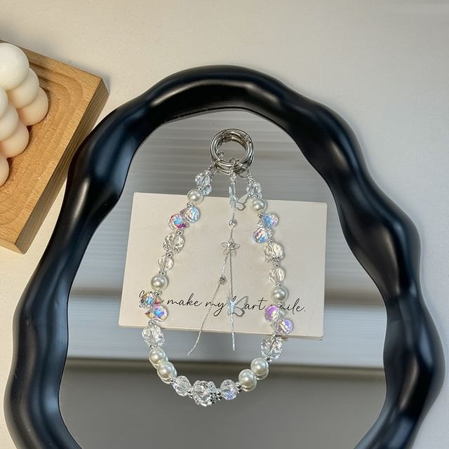 Pad Phone with Strap Faux Pearl Butterfly Wrist Lanyard FashionChic