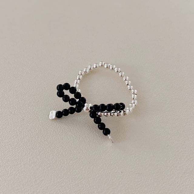 Ring Sterling Beaded 925 Bow Elastic Silver FashionChic