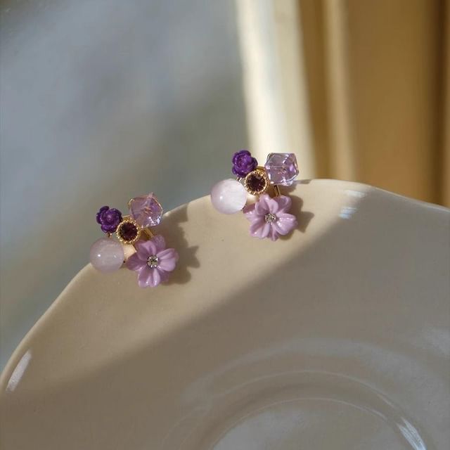 Floral Earring Rhinestone Statement Alloy FashionChic