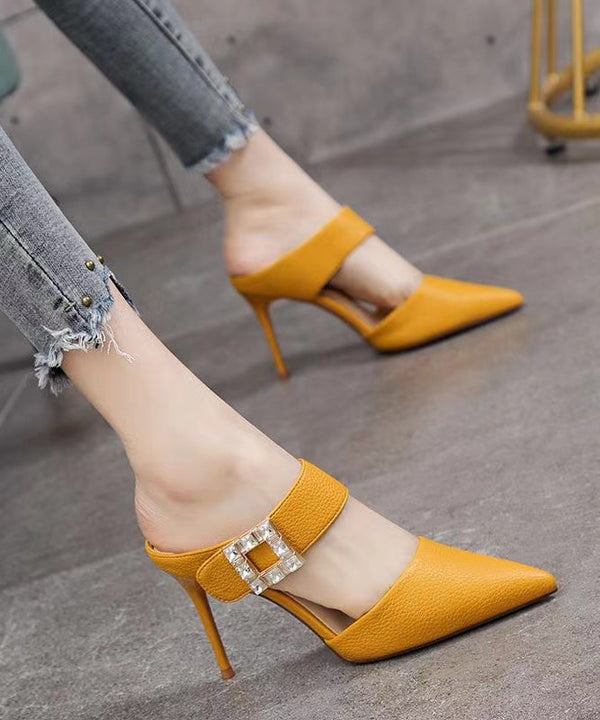 Yellow Stiletto Faux Leather Boutique Pointed Toe Slide Sandals RT1008 Ada Fashion