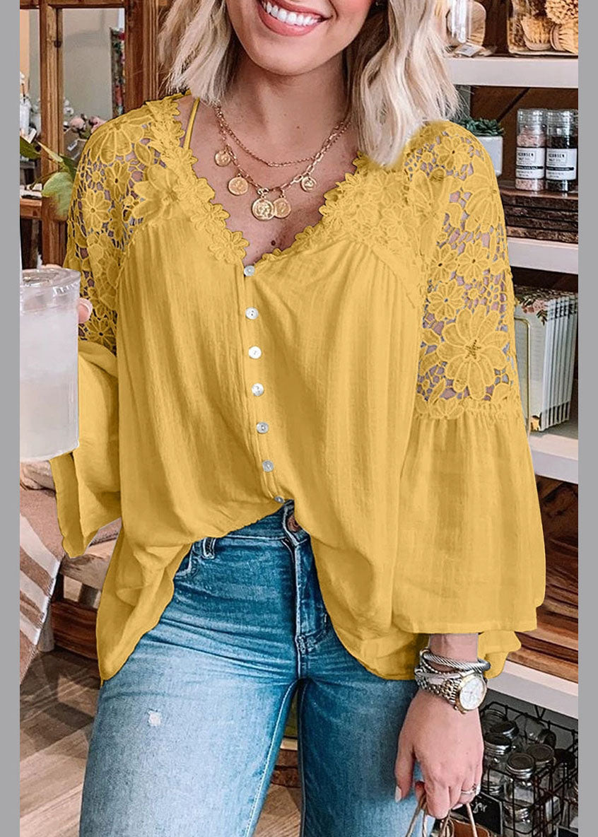 T Neck Sleeve Yellow Shirts V Bracelet FashionChic