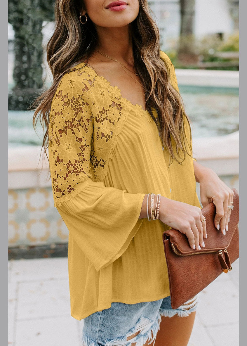 T Neck Sleeve Yellow Shirts V Bracelet FashionChic