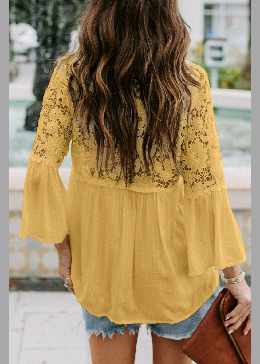 T Neck Sleeve Yellow Shirts V Bracelet FashionChic