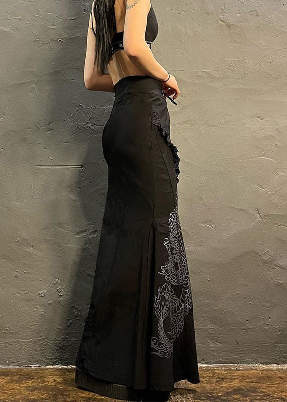 Oriental Black Patchwork Print Cotton High Waist Skirt Summer AZ1042 shopify