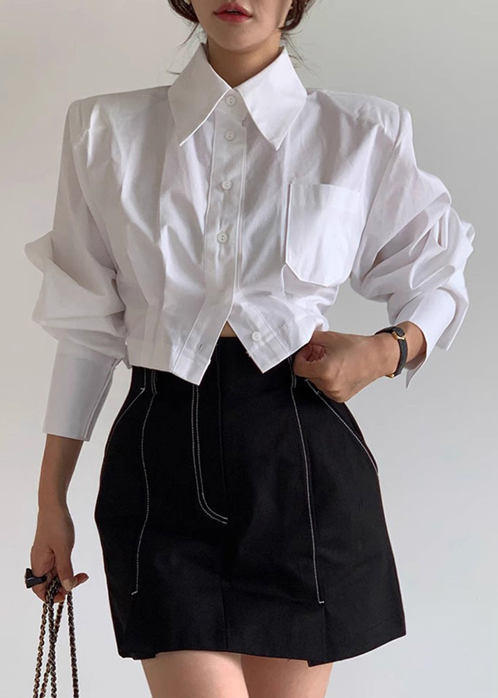 Blouses Lace Back Cotton Shorts White Beautiful Up Spring FashionChic